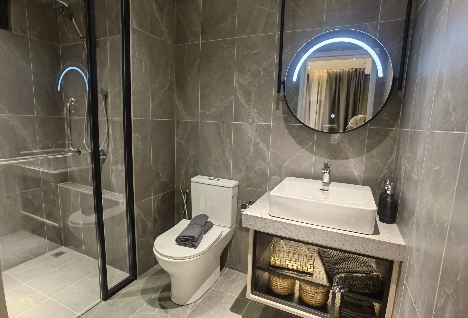 Aricia Residences show unit — bathroom with rain shower, actual photo